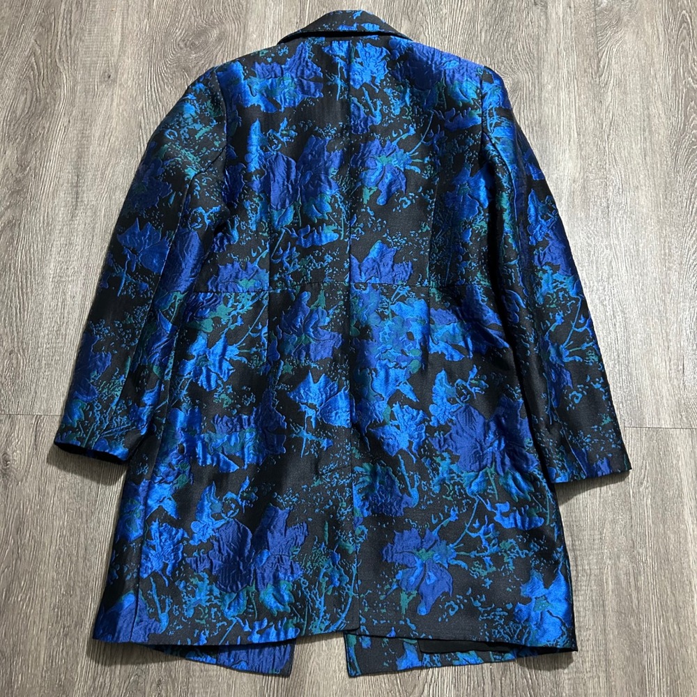Chico's Jacquard Blazer Jacket Size 1 US 8 Blue Black Floral Brocade 4502150 - Picture 9 of 11